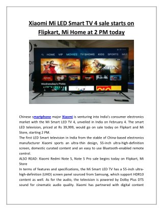 Xiaomi mi led smart tv 4 sale starts on flipkart, mi home at 2 pm today