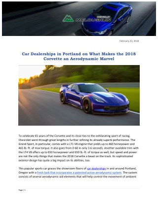 Car Dealerships in Portland on What Makes the 2018 Corvette an Aerodynamic Marvel