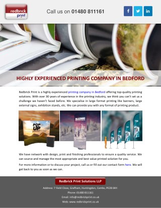 HIGHLY EXPERIENCED PRINTING COMPANY IN BEDFORD