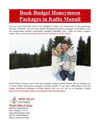 Book Budget Honeymoon Packages in Kullu Manali