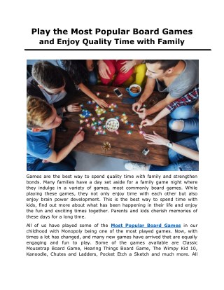 Play the Most Popular Board Games and Enjoy Quality Time with Family