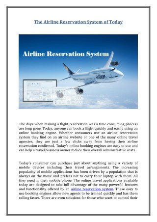 The Airline Reservation System of Today