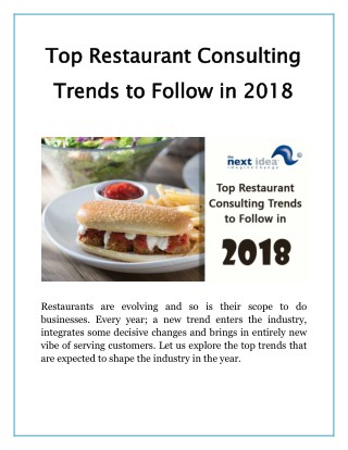 Top Restaurant Consulting Trends to Follow in 2018