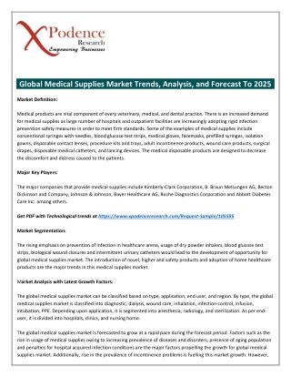 Research Article Globally Connected on Medical Supplies: Market Synopsis and Highlights and Forecast- 2025