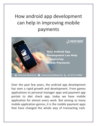 How android app development can help in improving mobile payments