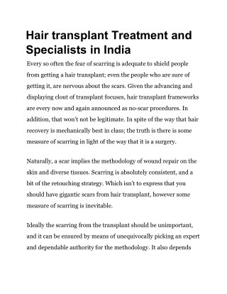 Hair transplant treatment and specialists in india