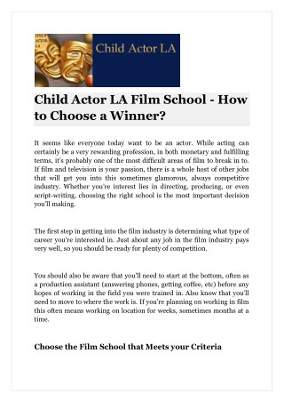 Child Actor LA Film School - How to Choose a Winner?