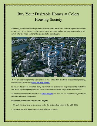 Buy Your Desirable Homes at Colors Housing Society