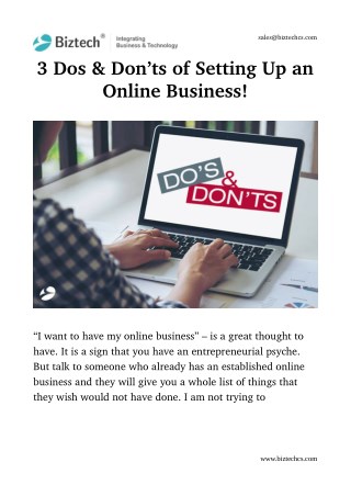 3 Dos & Donâ€™ts of Setting Up an Online Business!