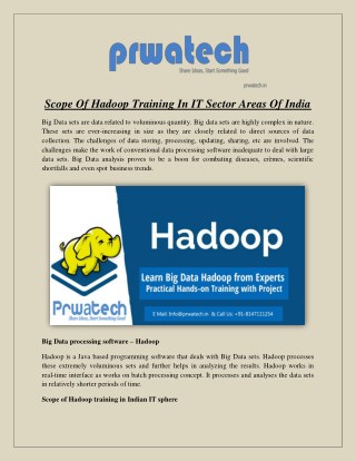Scope Of Hadoop Training In IT Sector Areas Of India