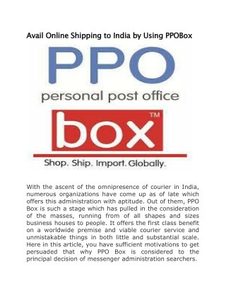 Avail Online Shipping to India by Using PPOBox