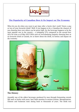 The Popularity of Canadian Beer & Its Impact on The Economy
