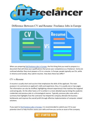 Difference Between CV and Resume: Freelance Jobs in Europe