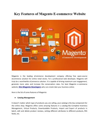 Key Features of Magento E-commerce Website