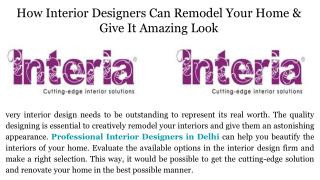 How Interior Designers In Delhi Can Remodel Your Home and Give It Amazing Look