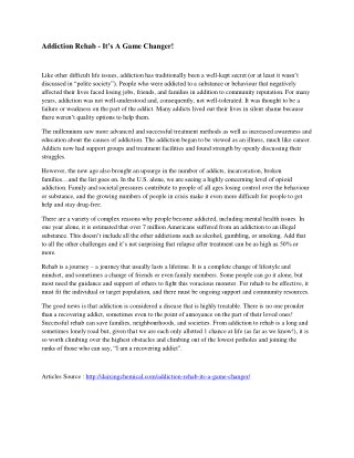 Addiction Rehab â€“ Itâ€™s A Game Changer!