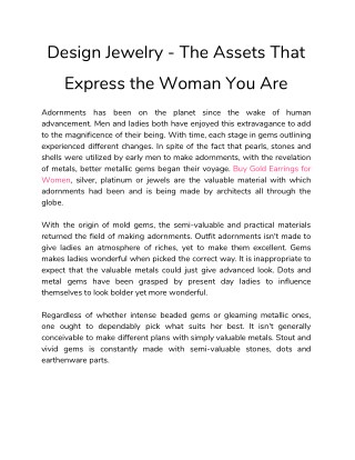 Design Jewelry - The Assets That Express the Woman You Are