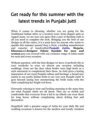 Get ready for this summer with the latest trends in Punjabi Jutti