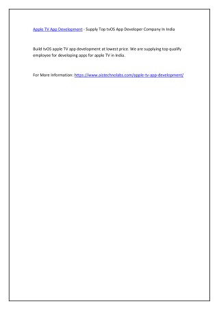 Apple TV App Development - Supply Top tvOS App Developer Company In India