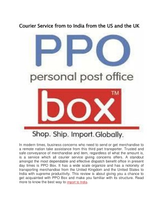 Courier Service from to India from the US and the UK