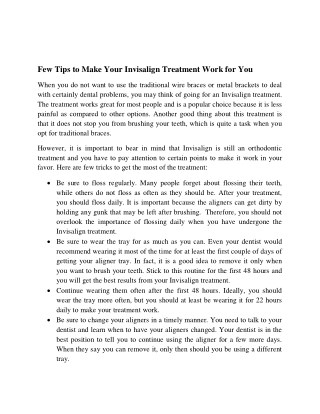 Few Tips to Make Your Invisalign Treatment Work for You