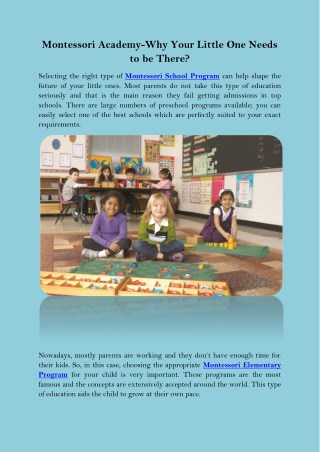Montessori Academy-Why Your Little One Needs to be There?