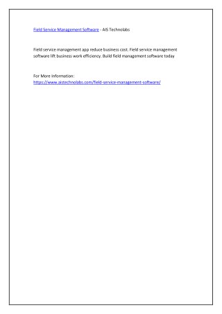 Field Service Management Software - AIS Technolabs