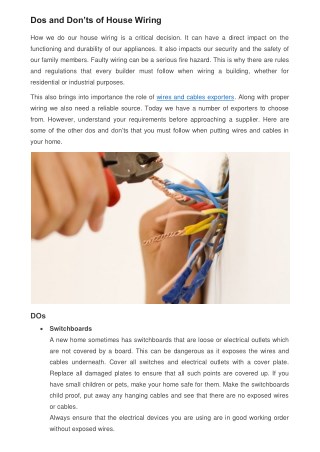 Dos and Donâ€™ts of House Wiring