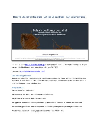 How To Check For Bed Bugs | Get Rid Of Bed Bugs | Pest Control Tulsa