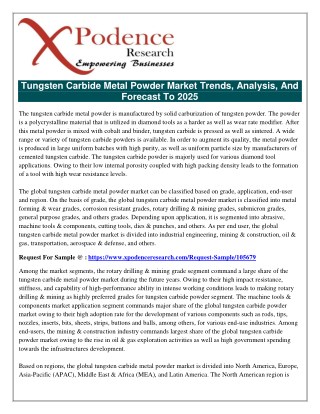 TUNGSTEN CARBIDE POWDER MARKET and Its Commercial Markets: A Report on Current Conditions and Future Scenarios Forecas