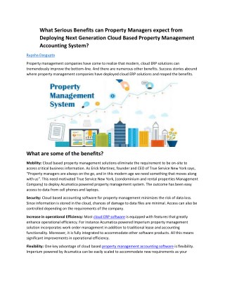 What Serious Benefits can Property Managers expect from Deploying Next Generation Cloud Based Property Management Accoun