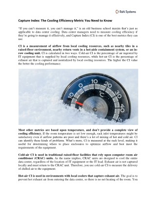 Capture Index: The Cooling Efficiency Metric You Need to Know