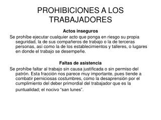 PROHIBICIONES A LOS TRABAJADORES