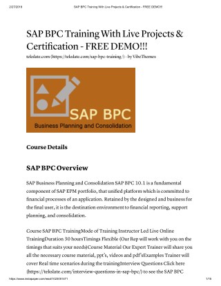 SAP BPC Online Training With Live Project And Certification