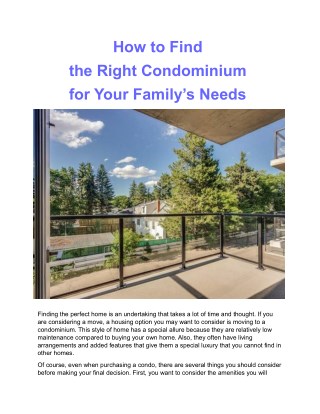 How to Find the Right Condominium for Your Familyâ€™s Needs
