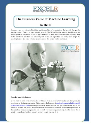 The Business Value of Machine Learning In Delhi