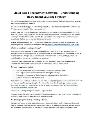 Cloud Based Recruitment Software â€“ Understanding Recruitment Sourcing Strategy