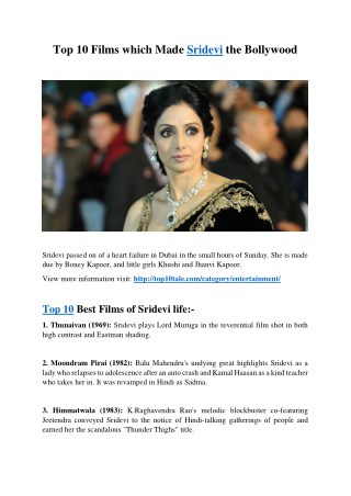 Top 10 films which made Sridevi the Bollywood