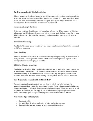 The Understanding Of Alcohol Addiction