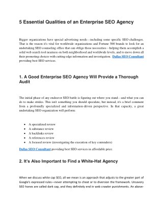 5 Essential Qualities of an Enterprise SEO Agency