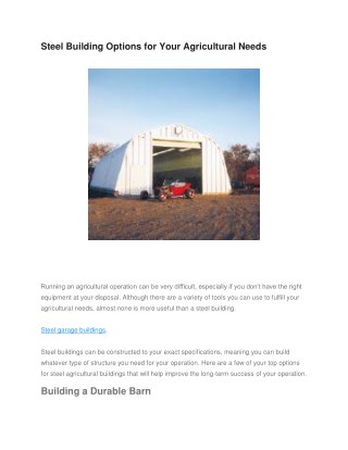 Steel Building Options for Your Agricultural Needs