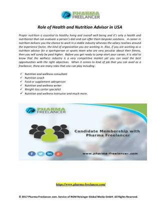 Role of Health and Nutrition Advisor in USA