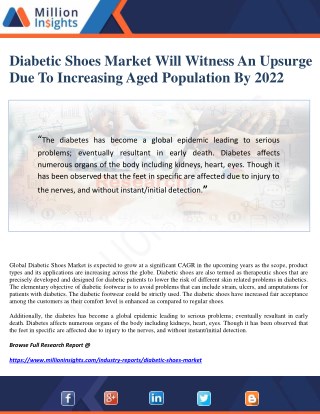 Diabetic Shoes Market Will Witness An Upsurge Due To Increasing Aged Population By 2022