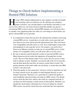 Things to Check before Implementing a Hosted PBX Solution