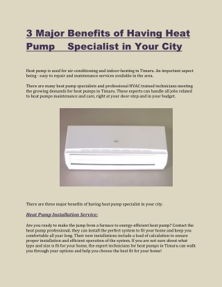 3 Major Benefits of Having Heat Pump Specialist in Your City