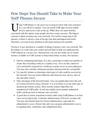 Few Steps You Should Take to Make Your VoIP Phones Secure