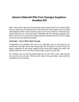 Generic Sildenafil Pills From Kamagra Suppliersâ€“Goodbye ED!