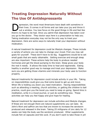 Treating Depression Naturally Without The Use Of Antidepressants