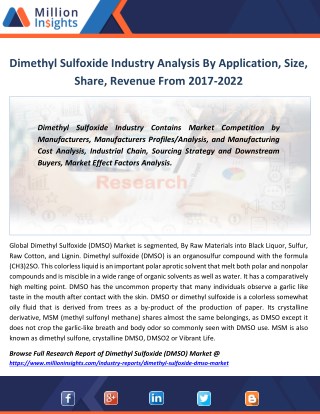 Dimethyl Sulfoxide Industry Growth rate, Downstream Buyers, Price Trend Forecast 2022