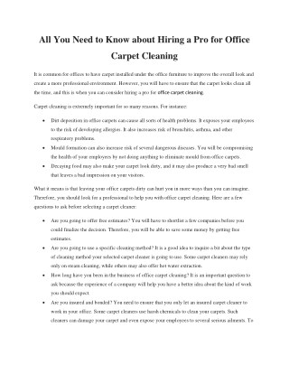 All You Need to Know about Hiring a Pro for Office Carpet Cleaning